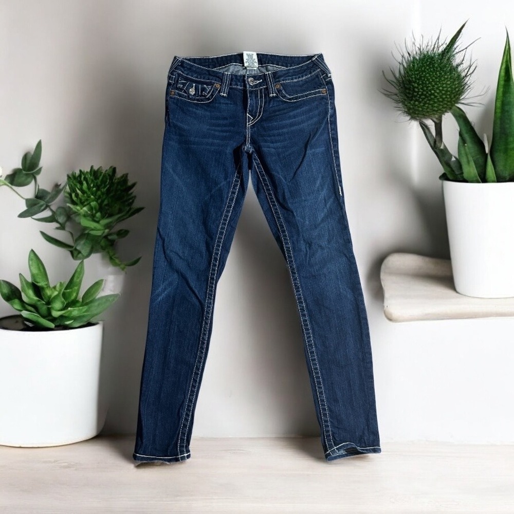 True Religion Womens Skinny Jeans‎ Dark Wash White Stitching Detail Size 29 USA
